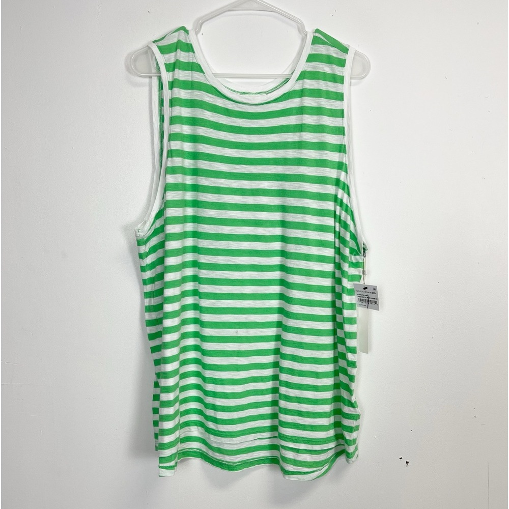 Caslon Shirt Womens 2X Green White Stripe Tank Top Sleeveless Cotton Blend NWT